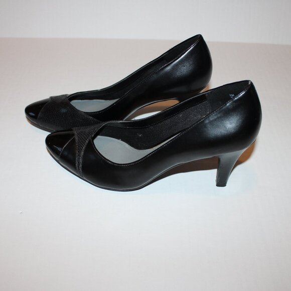 Black Pumps Faux Leather Heels High Heel Shoes Classic Evening Work East Fifth - Picture 2 of 6